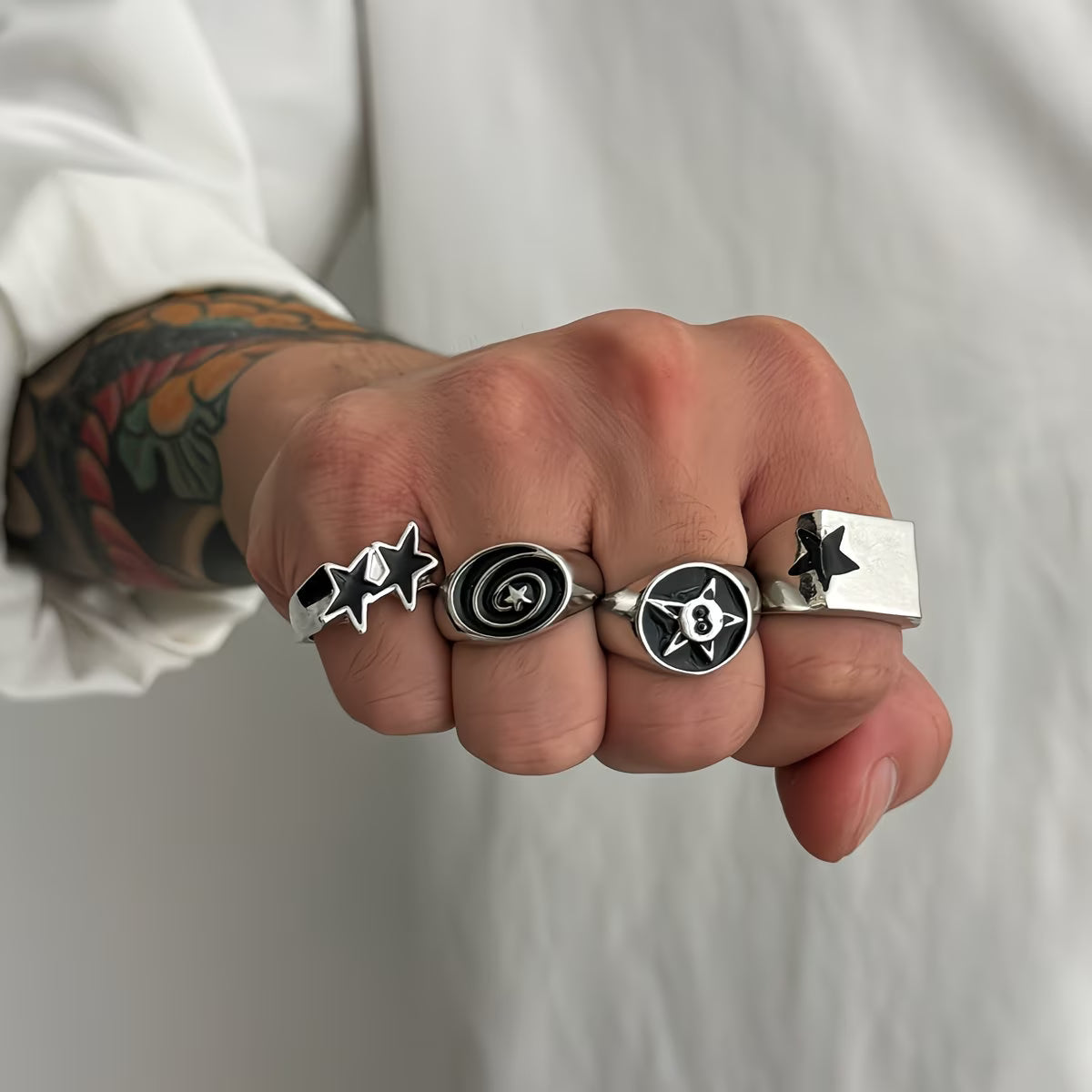 Juego de 4 anillos estilo punk vintage
